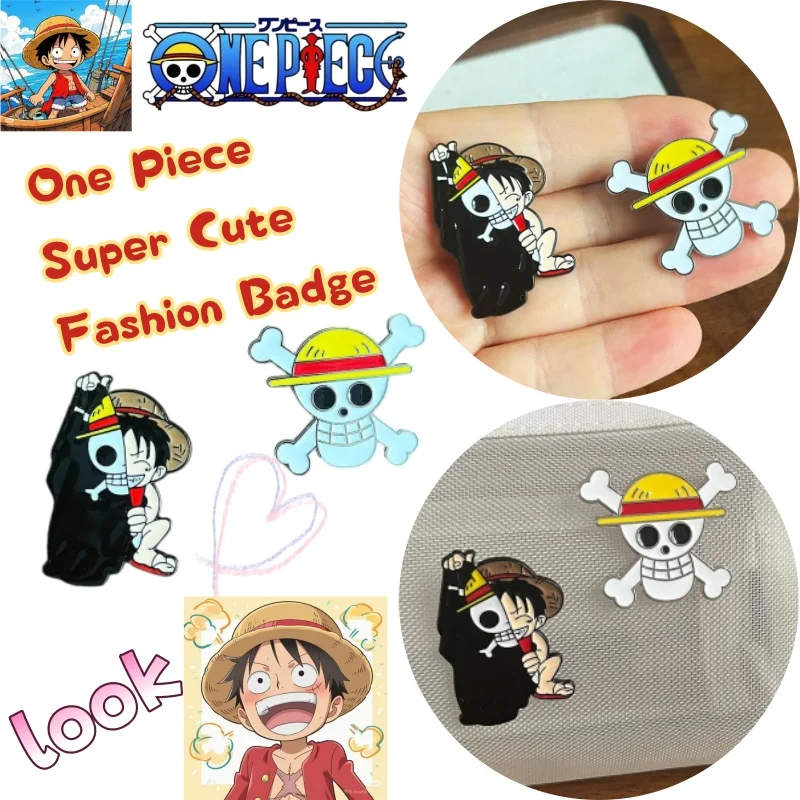 2 Stück Luffy Anime One Piece Super Niedliche Metall-Anstecknadel Brosche Studenten Cartoon Süße Stiftetui-Accessoires Pin Dekoration
