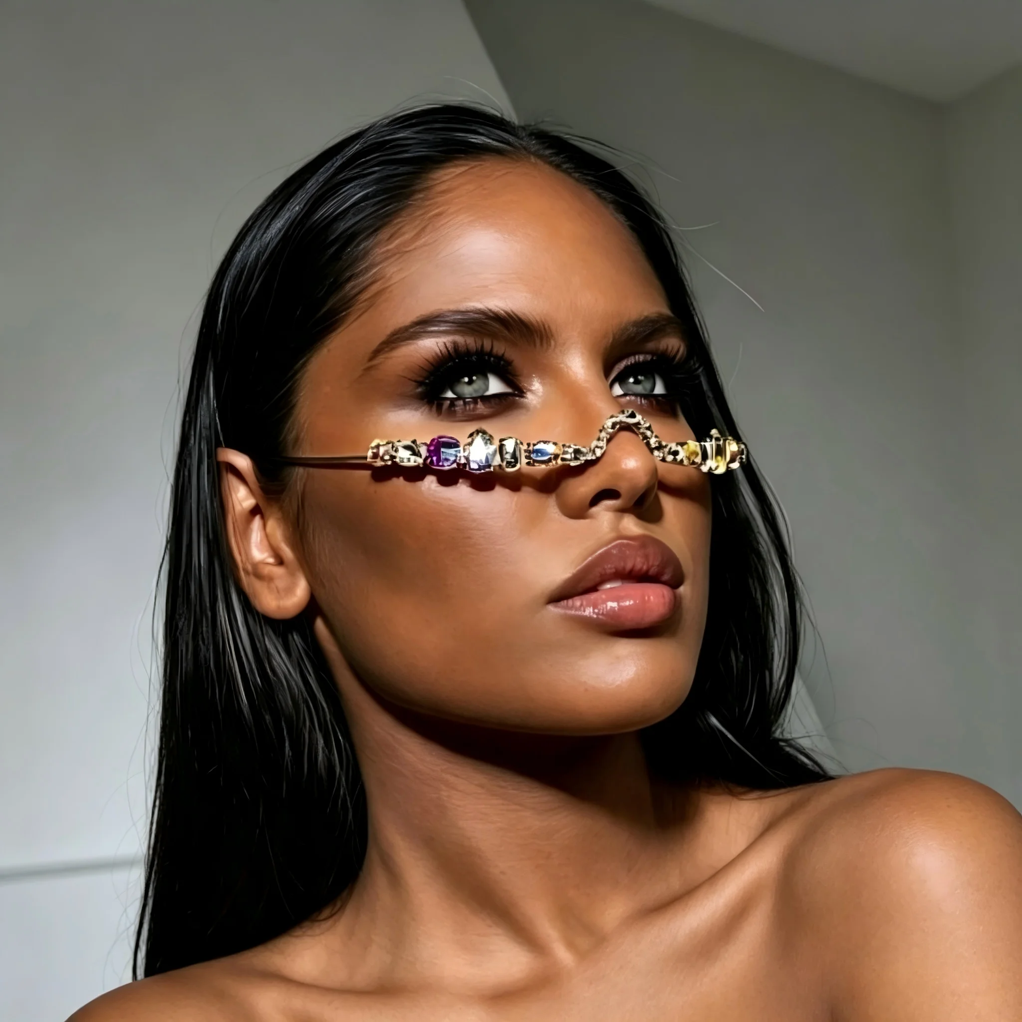 Rave Festival Women Geometric Crystal Rhinestone Eyeglasses Frames 2026 Luxury Designer No Lens Face Jewelry Decor Eyewear