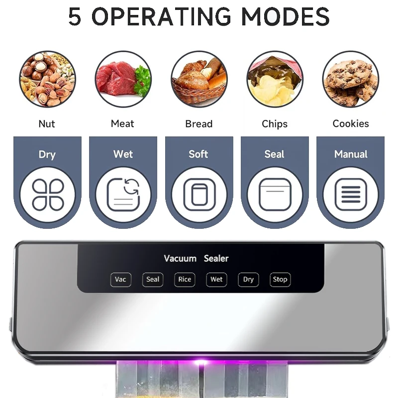 Electric Vacuum Sealer Icebox Food Tidy Up Sealed Package Storage Food Keep Fresh Kitchen Cooking Tools 65KPA Large Suction