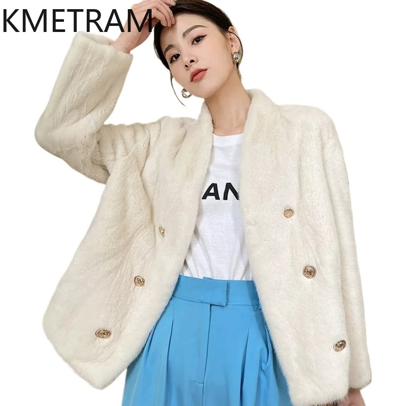 

KMETRAM Women's Velvet Mink Real Fur Coat Woman Luxury V-Neck Short Fur Jacket Warm Winter Coats 2026 Ladies Clothes casaco pele