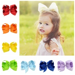 1 pcs 6 Inch Grosgrain Ribbon Boutique Large Solid Bows With Clip Hairpins Kids Girl Hair Accessories Gift 588