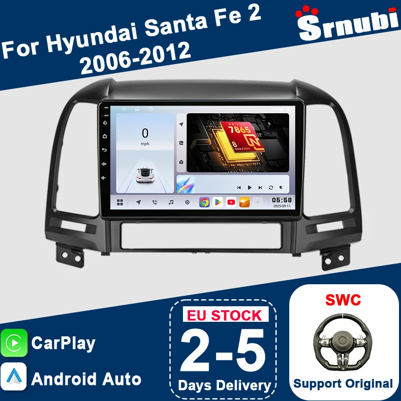 Srnubi 2 Din pour Hyundai Santa Fe 2 2006-2012, navigation GPS, autoradio Android, unité centrale multimédia, Carplay, WIFI, 4G, bouton lumineux, prise en charge SWC, Bluetooth 5.4, systèmes intelligents automobiles, accessoires