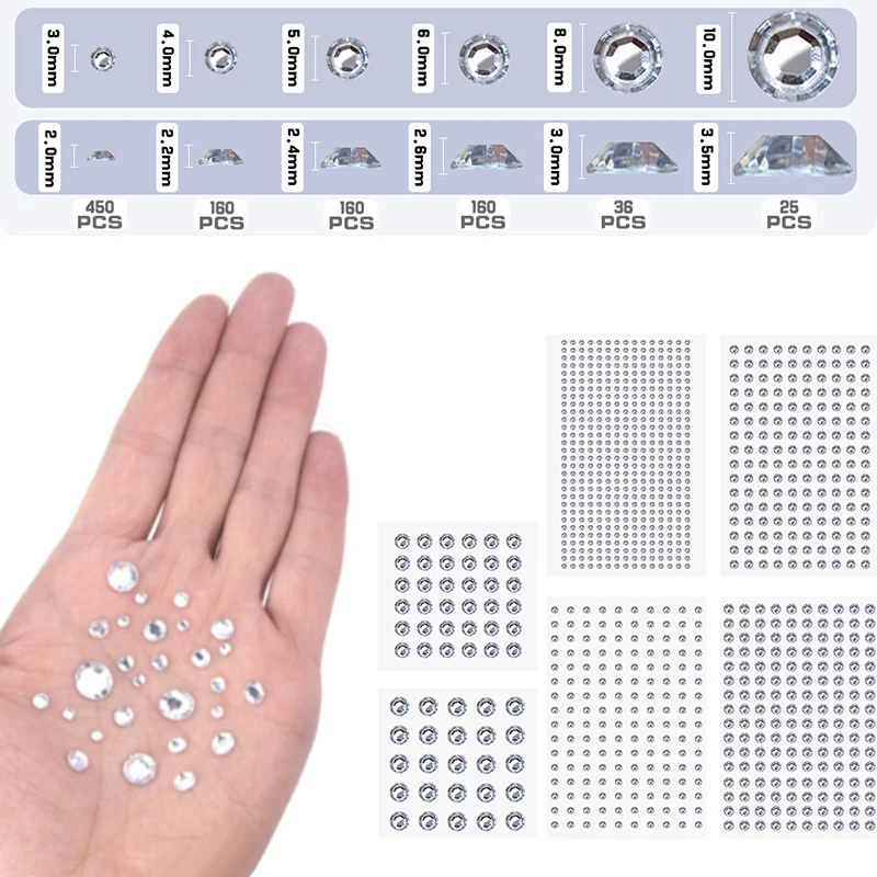 Self Adhesive Face Hair Gems Rhinestones Crystal Sticker Body Jewels Sticker Makeup Crafts Home Decor Sticker