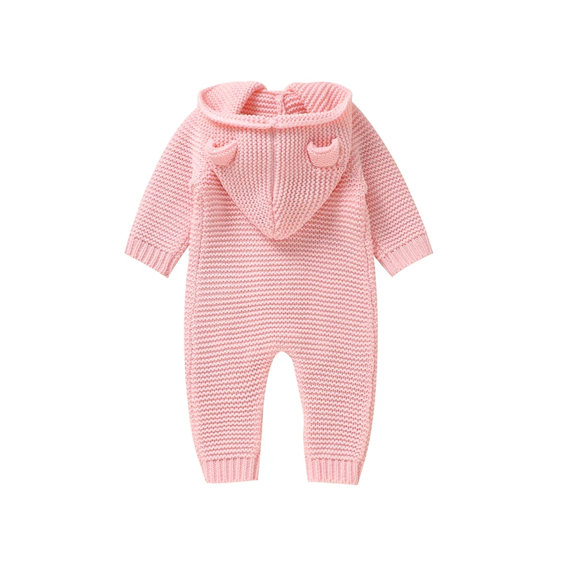 Hooded Long Sleeve Neborn Baby Boys & Girls Winter Rompers Thick Knitted Acrylic Infant  Wind-proof Bodysuit One-piece Jumpsuit