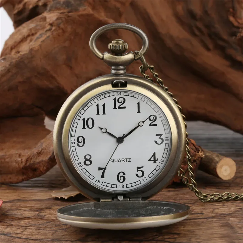 Bronze Style Printed Owl Full Hunter Men Women Necklace Chain Quartz Pocket Watch Arabic Number Display Antique Gift To Kid