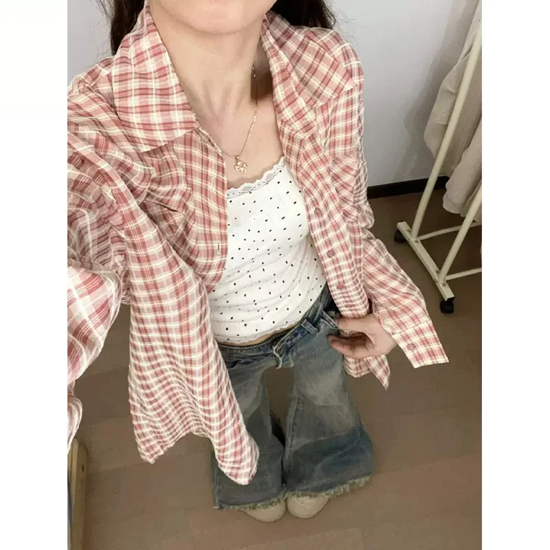 

plus Size 300 Pou Lazy Women's irt Coat Autumn Winter Middle Length Loose Korean Sle Plaid Patterned Casual Top