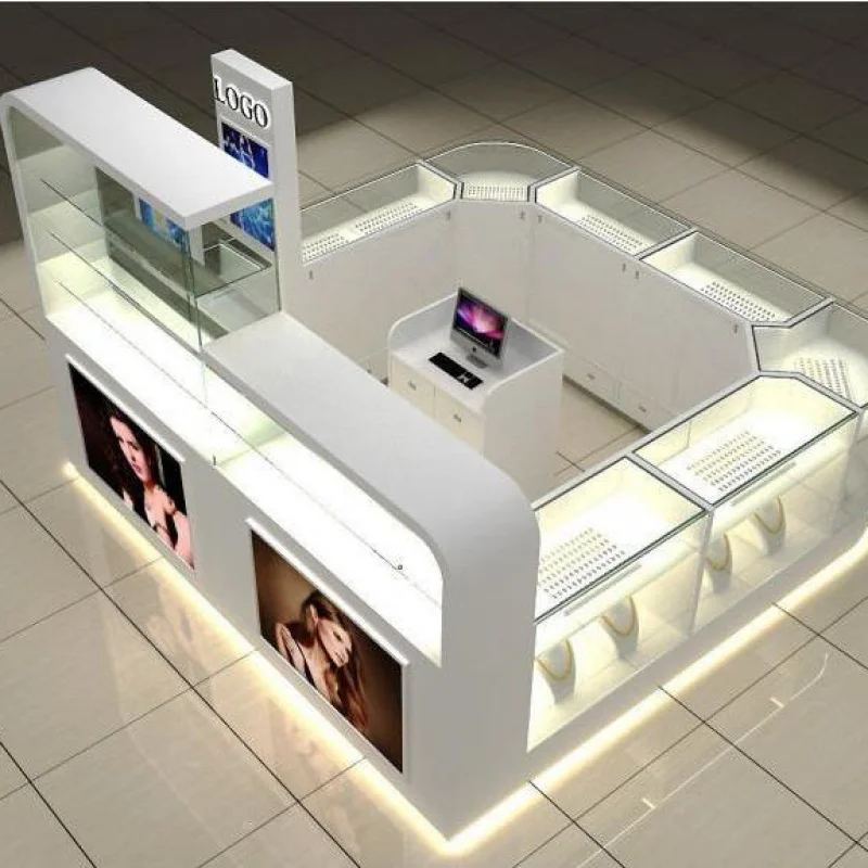 2025 personalizado. Tienda de joyería al por menor hecha a medida de fábrica, mostrador de exhibición de joyería de vidrio, escaparate, quiosco, diseño, compradores de joyería