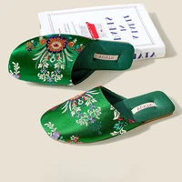 Elegant Satin Embroidered Flower House Slippers Woman Autumn New Warm Cotton Slippers Casual Comfort Soft Sole Silk Flat Slipper - Image 4