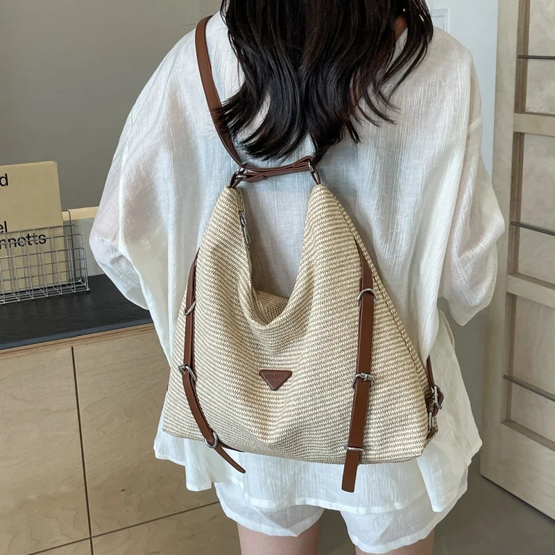 Summer Women Straw Woven Shoulder Bags Bohemian Large Capacity Handbag Luxury Design Tote Bag Multiple Backpacks Crossbody Bag