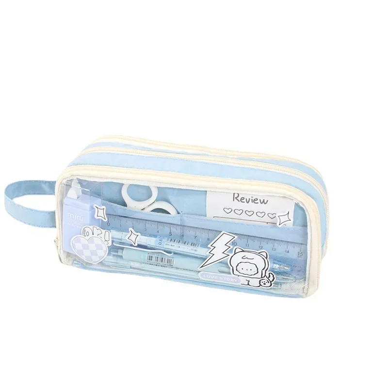 Trousse à Crayons de la Série Coréenne, Sac de Rangement Transparent de Haute Capacité pour Étudiant, 1 Pièce