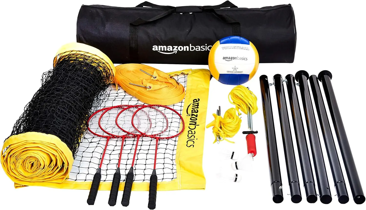 

Outdoor Volleyball and Badminton Combo Set with Net, Poles, Racquets, Birdies, Ball & Carrying Case