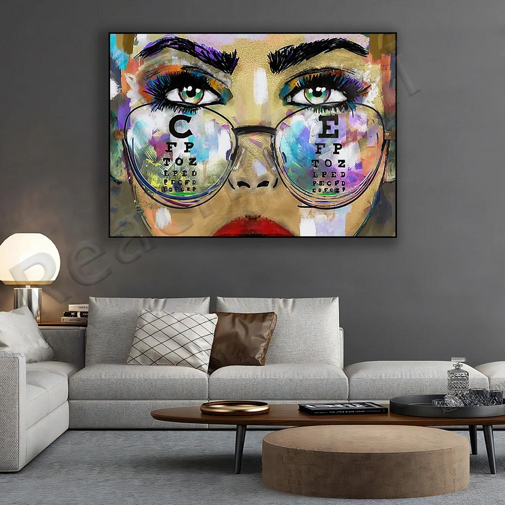 Eye glass chart poster, eye art, eye painting, i test chart monochrome art, optometry gift, optometry office decor