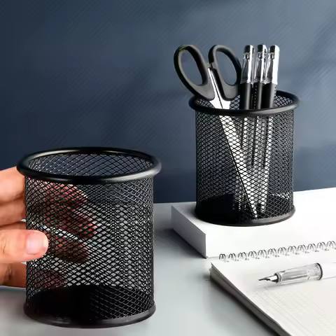 Circular Grid Metal Pen Holder, Multifunctional Creative and Simple Storage Box for Student Office Desktops