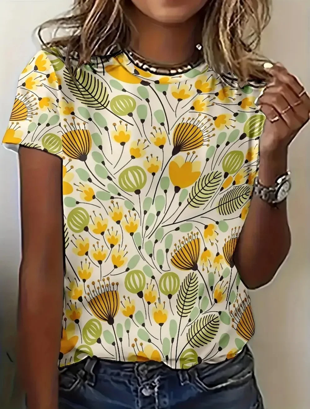 

Women's T-Shirt Fashion Floral Print Tops Summer Outdoor Round Neck Short Sleeve Tee Street Vintage T-Shirt Y2k Ladies Clothes