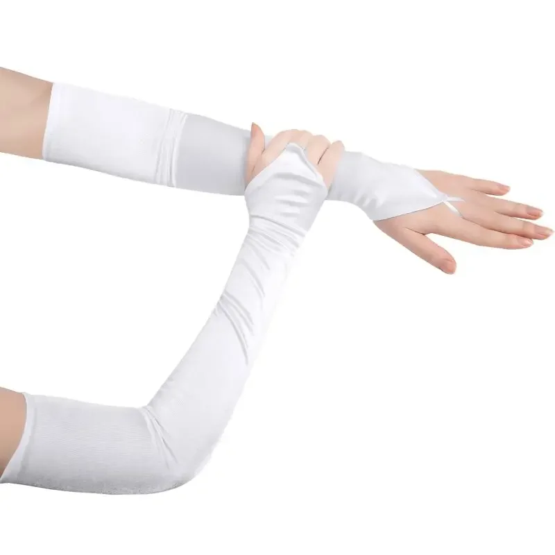 Guantes largos de satén sin dedos para mujer, gancho de dedo, sólido, estilo Retro, accesorios de vestido de noche de ópera, etiqueta de alta