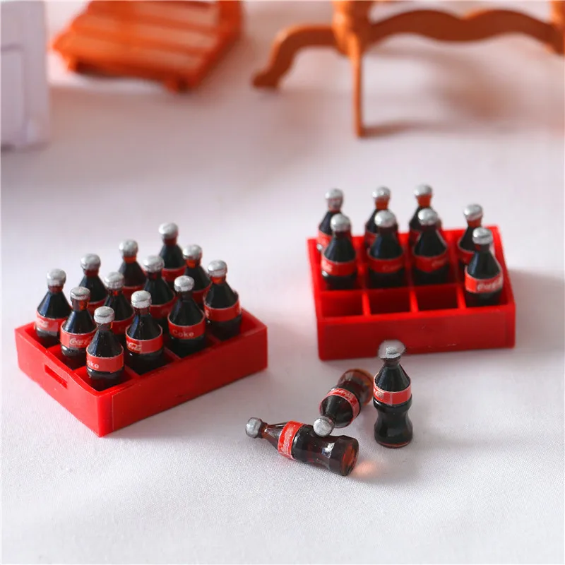 13Pcs/Set Dollhouse Miniature Cola Basket Tray Model Kits Mini Coke Bottles Drinks Kitchen Food Play Scene Decoration Accessorie