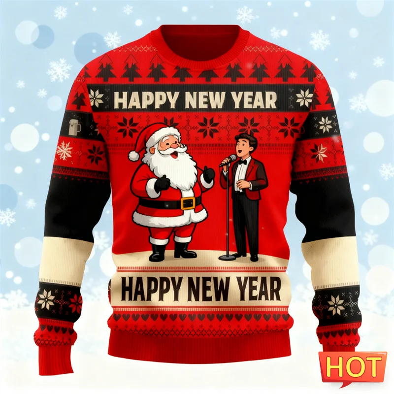 

Новинка 2026, забавные толстовки с рисунком Санта-Клауса, модные уродливые рождественские свитера с круглым вырезом и 3D принтом, свободные дышащие пуловеры