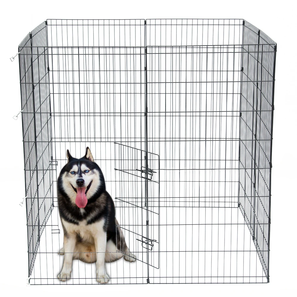 

48" Tall Iron Wire Fence Playpen Pet Dog Cat Folding Exercise Yard 8 Panel Metal Play Pen with Door Black[US-Stock]