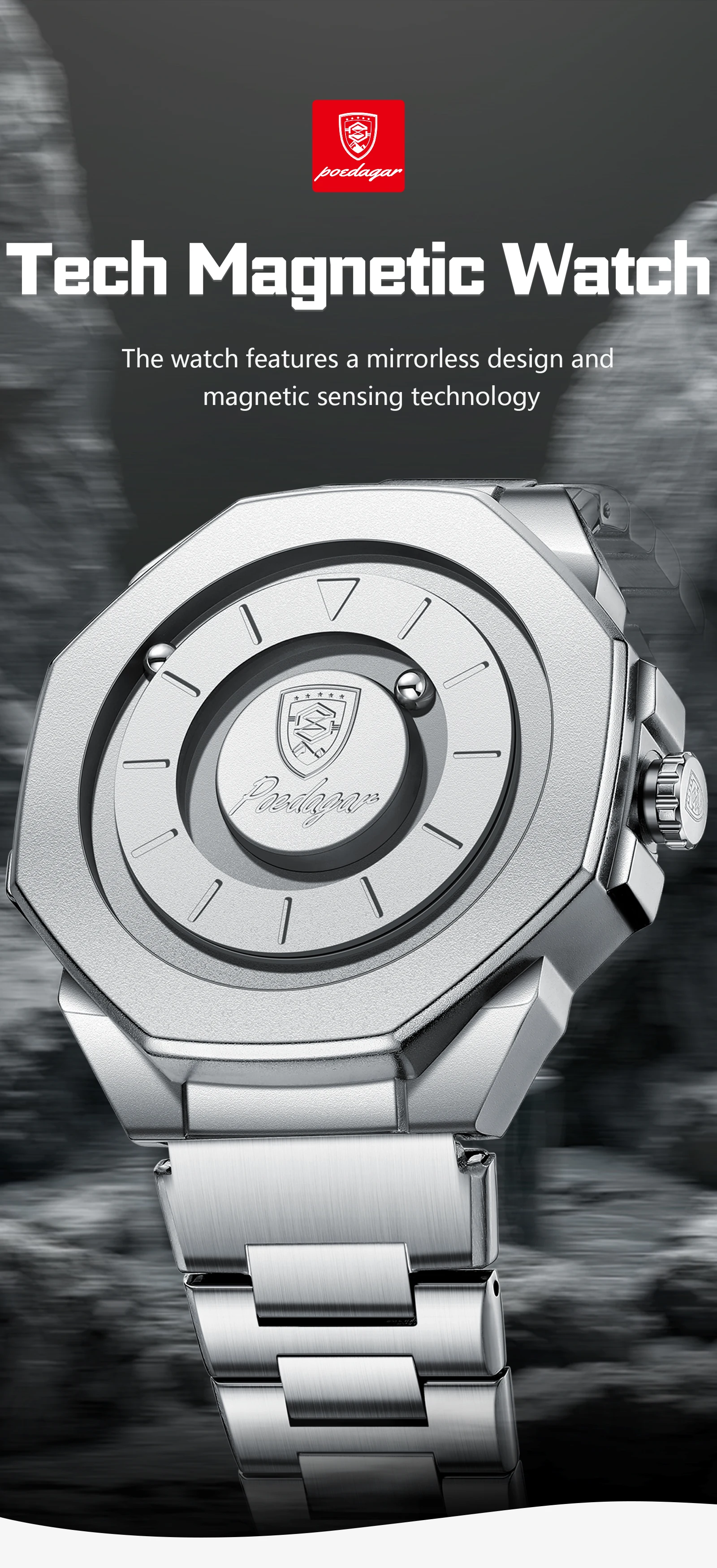 POEDAGAR Top-Mode Herren-Armbanduhr, wasserdicht, Edelstahl, Quarz, Herrenuhr, Business-Uhr mit großem Zifferblatt, Reloj Hombre – Detail 3