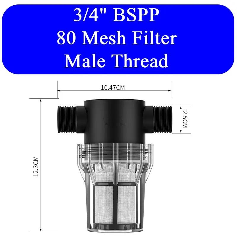 1/2" 3/4" 1" BSPP mannelijke schroefdraad, inbouwzeef voor water, 10-200 mesh, roestvrijstalen voorfilter voor waterpomp, hogedrukreiniger.