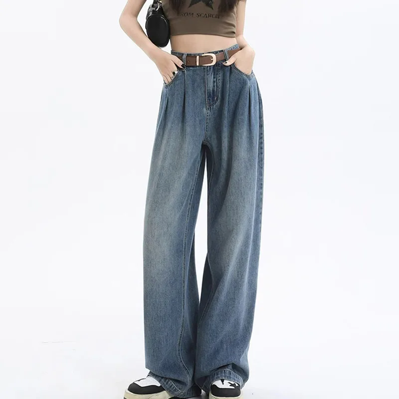 

Korean Fashion Vintage Clothing Blue High Waisted Jeans For Women Baggy Jeans Y2k Straight Wide Leg Pants