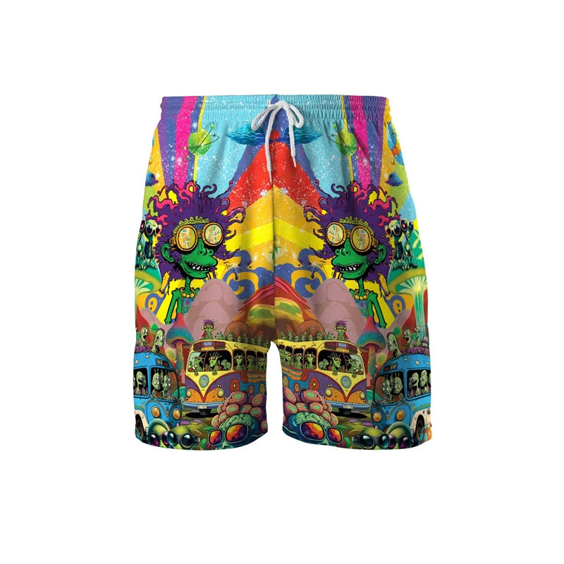 Cartoon UFO Skull 3D Printed Short Pants For Men Clothes Alien Mushroom Hawaiian Beach Shorts Fashion Kids Trunks Boy Trousers