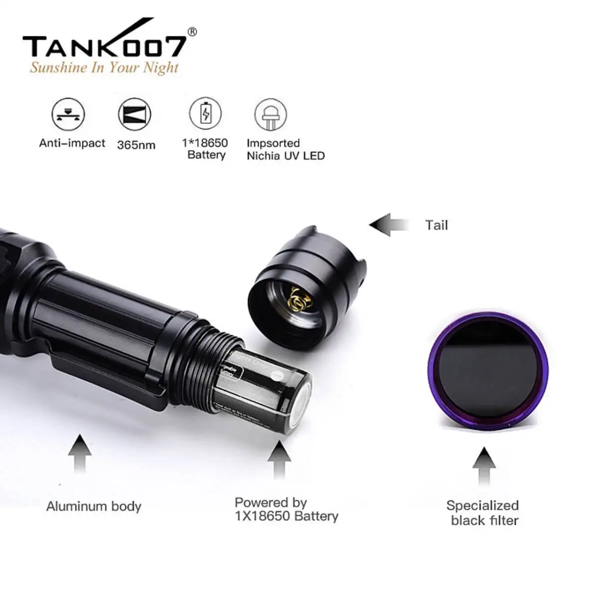 TANK007 UVC31 NDT Nichia UV LED Flashlight