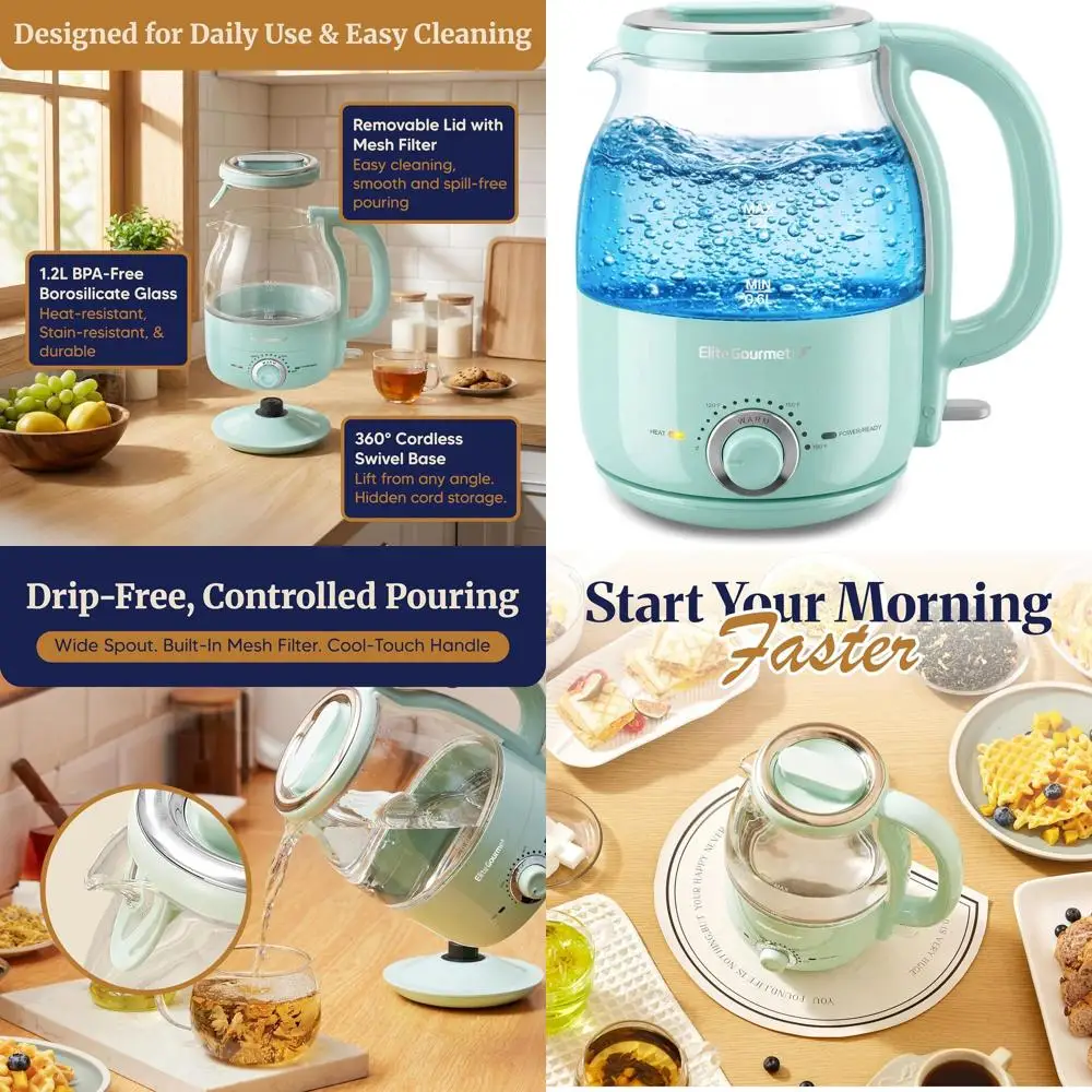 

Электрический чайник 1.2 л, 1200 Вт, быстрое кипячение, регулировка температуры, функция поддержания тепла, стекло без BPA, автоматическое отключение и защита от выкипания, вращение на 360° ° Беспроводной