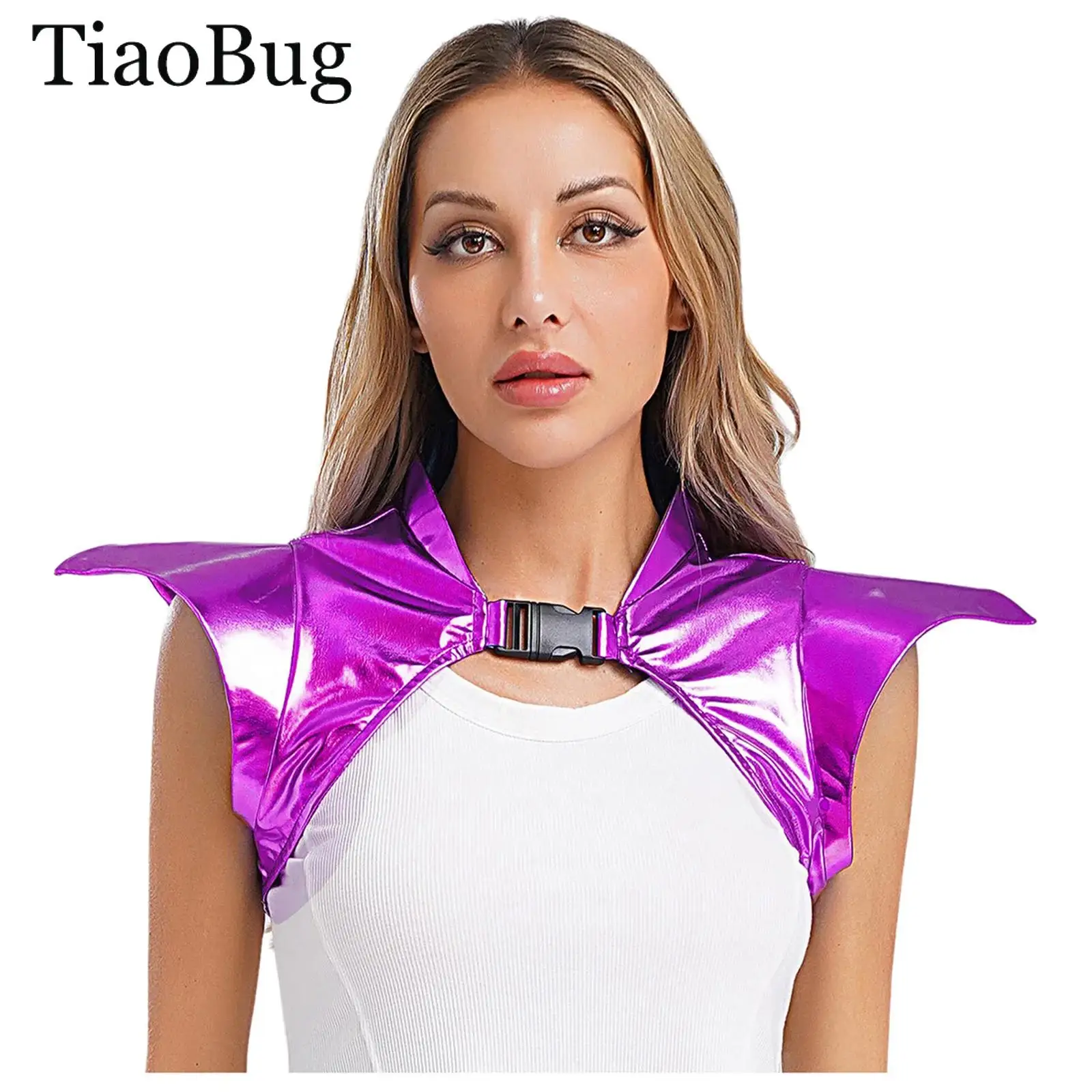 

Halloween Alien Robot Astronaut Shrug Crop Top for Women Shiny Metallic Gothic Armor Shrug Steampunk Gothic Shoulder Epaulet Top