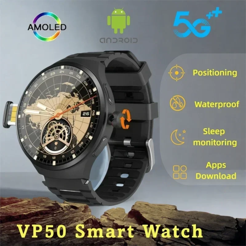 

New smartwatch VP50 Android 10 system Sim card 180° pull-out camera GPS WIFI play games download applications smartwatch men