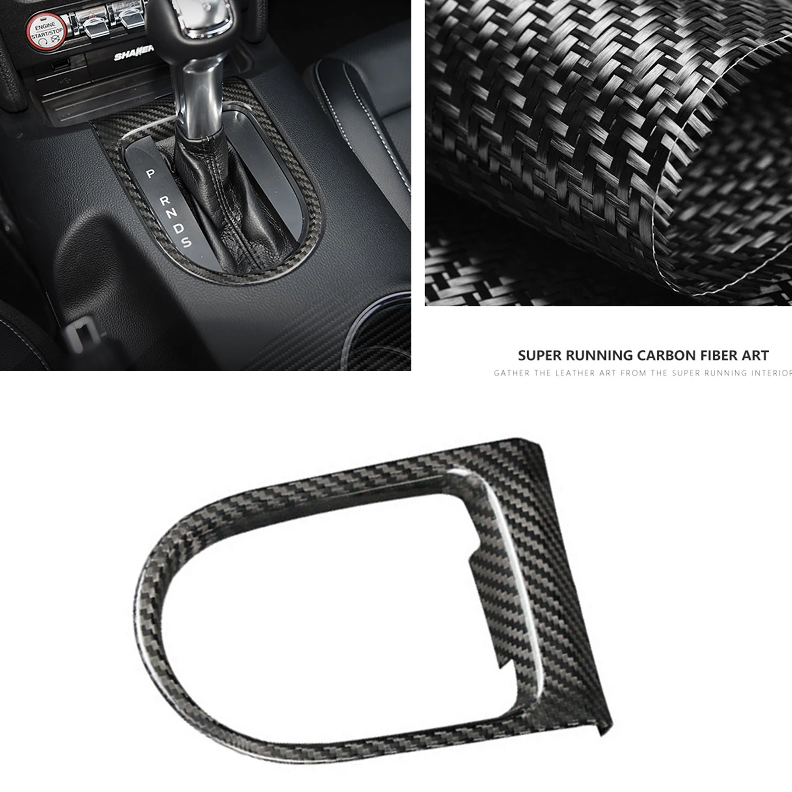 

For Ford Mustang 2015-2023 Carbon Fiber Car Gear Shift Panel Frame Trim Cover Black Shifter Center Console Board Sticker Decor