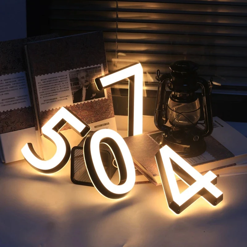 

Custom LED House Number Outdoor Waterproof LED Lighted House Numbers 3D Illuminated Letters Residential Door Plates Yard Decors