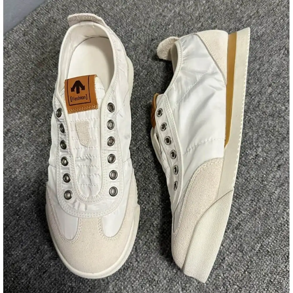 Handcrafted White Nylon Suede Classic Sneaker – Superior Craftsmanship, Versatile Style