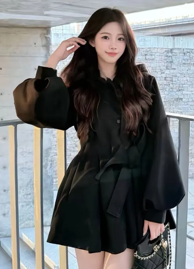 

Wool Blend Coats Womens Woolen Coat Korean Style Woman Winter Satin Pastoral Buckled Appliques Double-Layer Sided Snap Closure