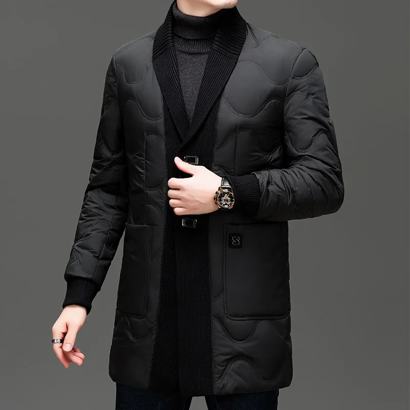 Casual Men's Mid-Length Duck Down Jackets 2026 Autumn Winter Business Windproof Warm Puffer Coats Black Color Paaded Top Parkas