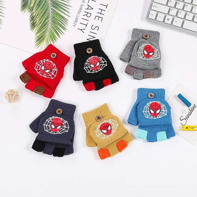 قفازات Marvel Spider-Man للأطفال الصغار نصف إصبع قفازات رياض الأطفال قفازات دافئة بعمر 4-10 سنوات هدية #2
