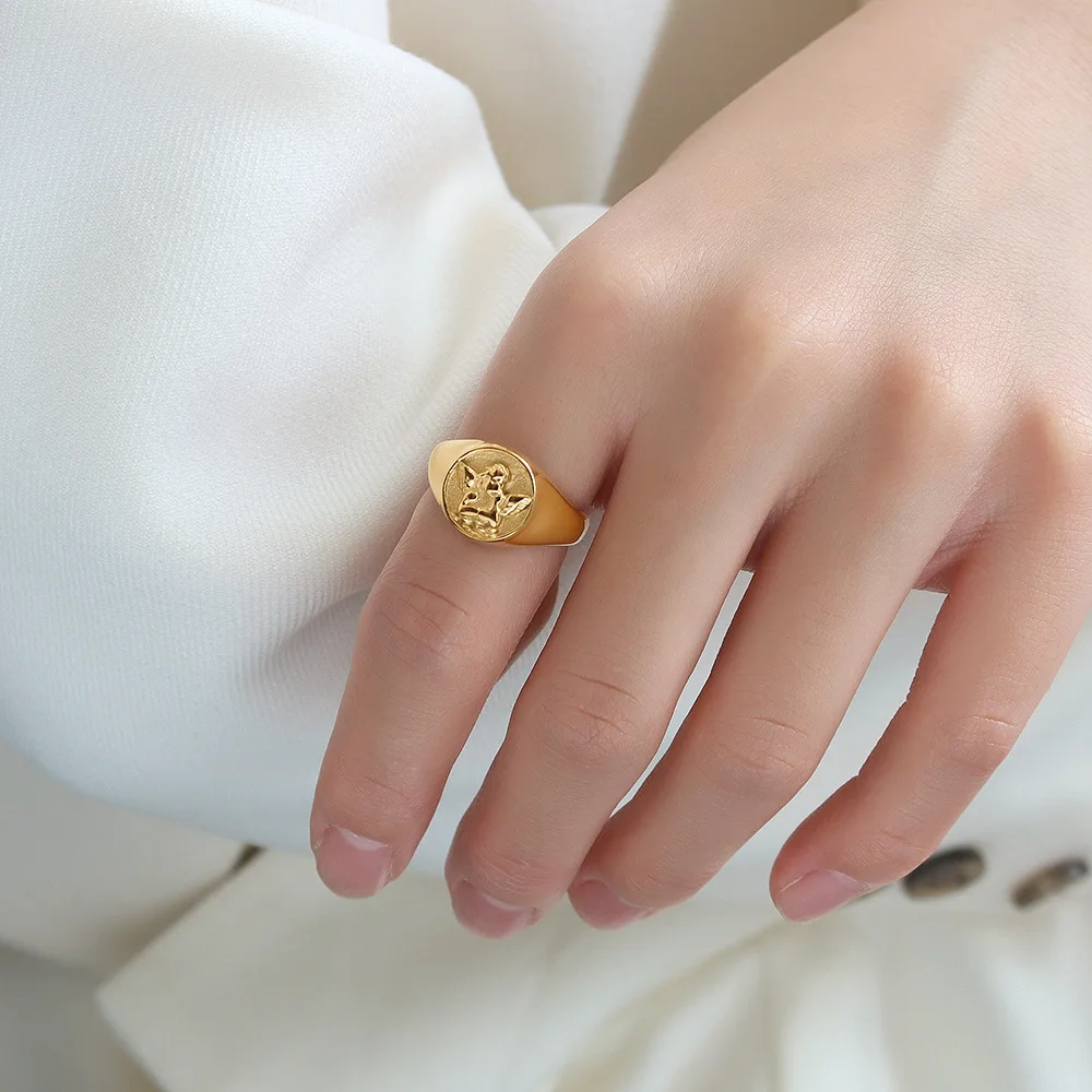 INS Style Unique Angel Little Boy Ring for Women Index Finger Ring Stianless Steel 18K Gold-plated Ring Jewelry