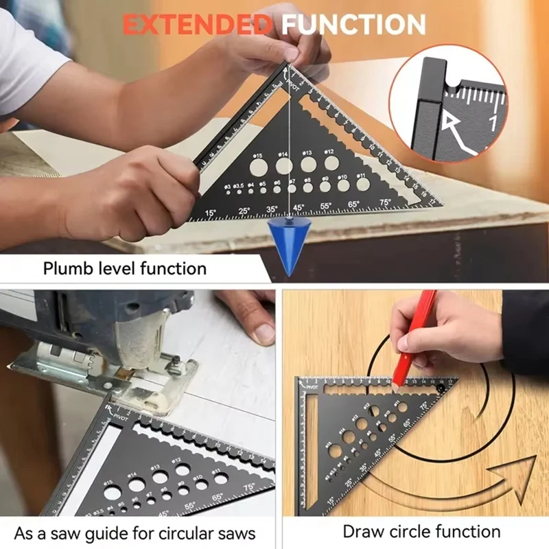 Triangle Ruler 7Inch Aluminum Angle Protractor Speed Metric Square Measuring Ruler For Building Framing Tools Gauges