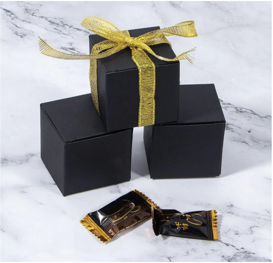 Black Gift Boxes 2x2x2 inches, 100 Pack Small Kraft Cardboard Gifts Boxes Paper Cube Favor Box Easy Assemble Paper Gift Box with