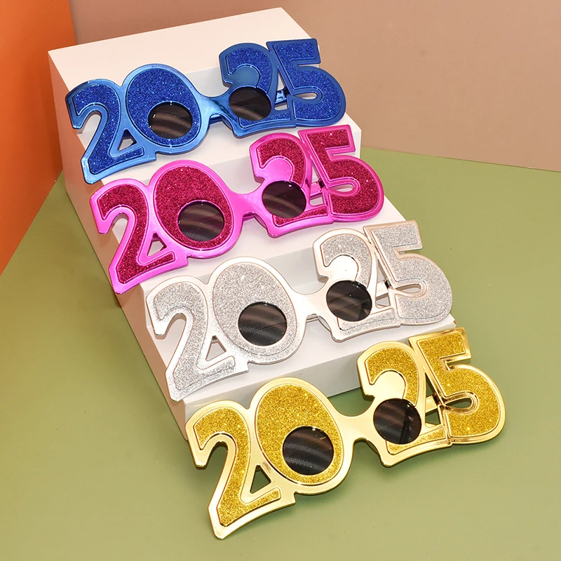 2025 จํานวนแว่นตา Happy New Year แว่นตาเพชร Glitter แว่นตาคอสเพลย์ Prop Xmas Party ตกแต่งแว่นตาตลก