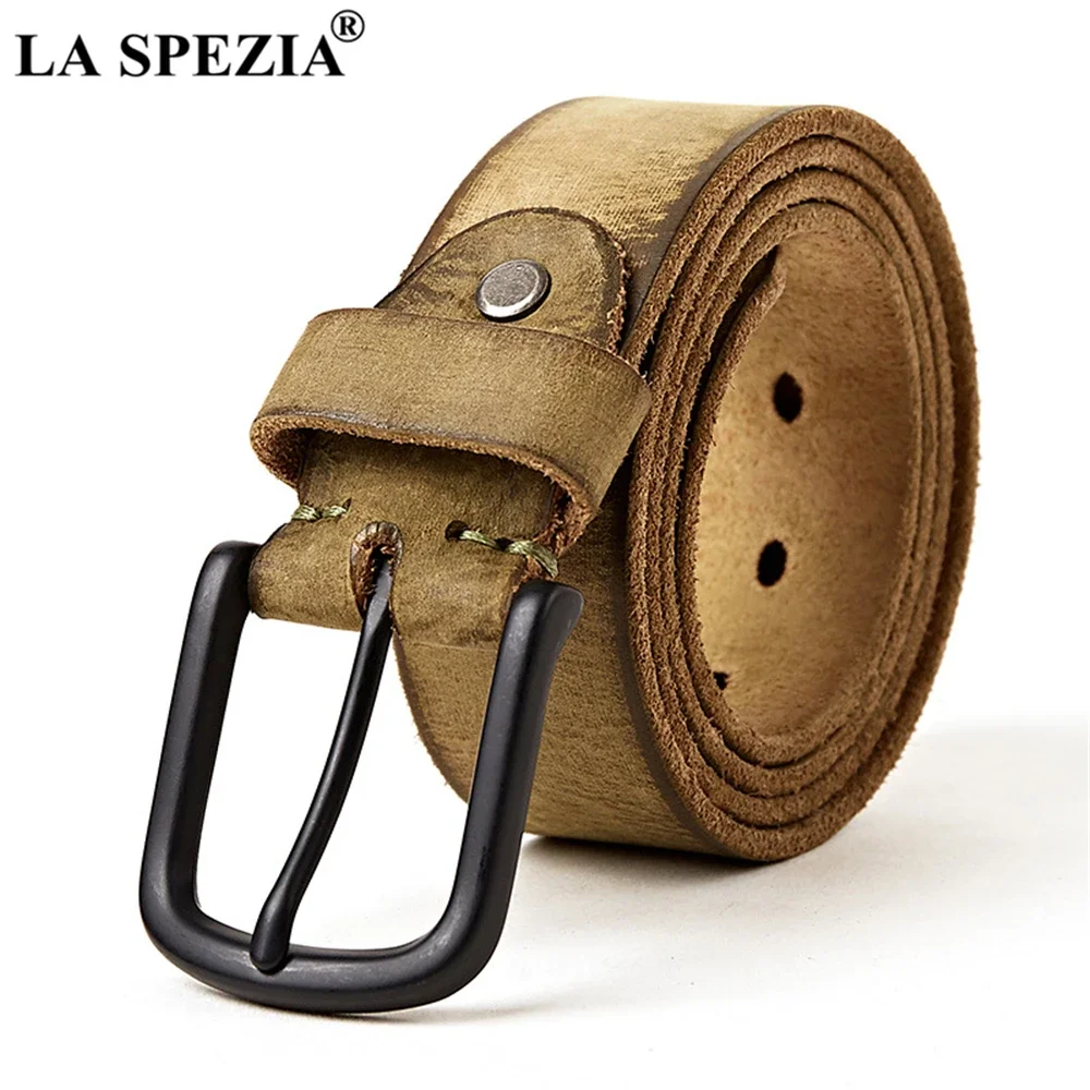 LA SPEZIA 100% Genuine Leather Belt Male First Layer Cowskin Men Belt  Pin Buckle Gray Men Casual High Quality Belt 110cm 120cm