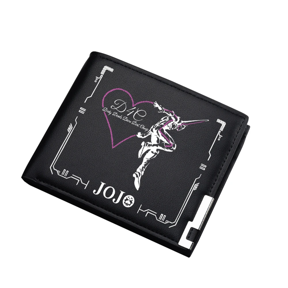 JoJo\'s Bizarre Adventure Anime Short Wallet Kujo Jotaro Cartoon Men Money Bag Pu Leather Black Purse Unisex ID Card Holder