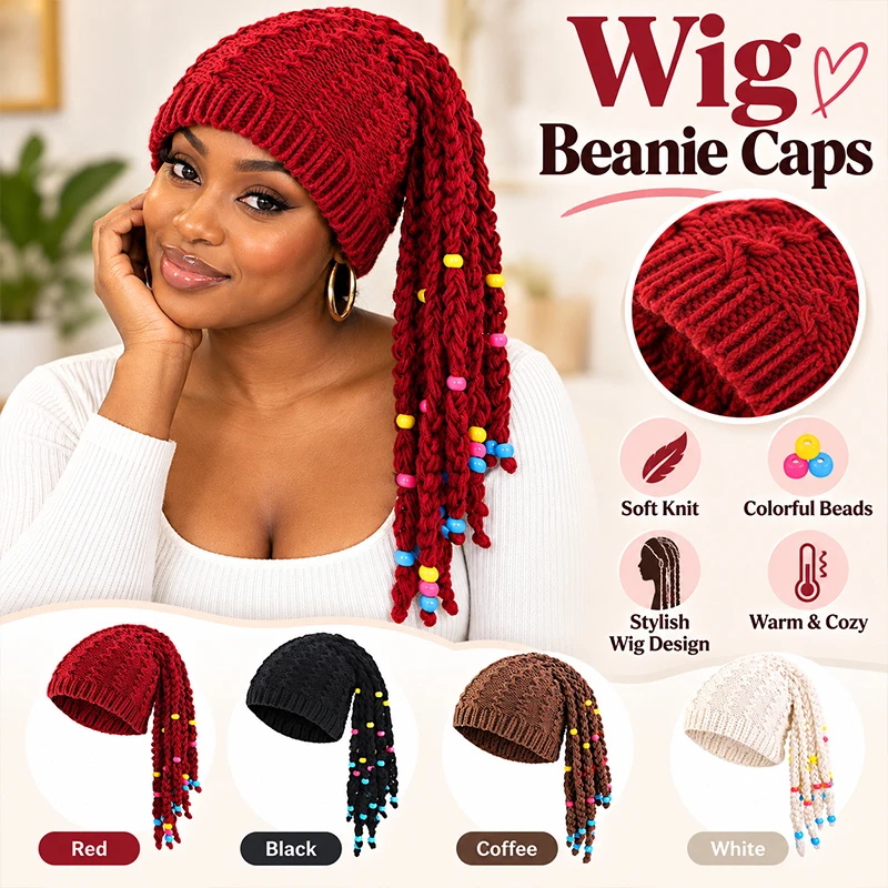 Unisex False Braid Dreadlock Wig Beanie Caps Warm Knit Braid Hat Handmade Crochet Hat Rasta Jamaica Cosplay Party Headwear