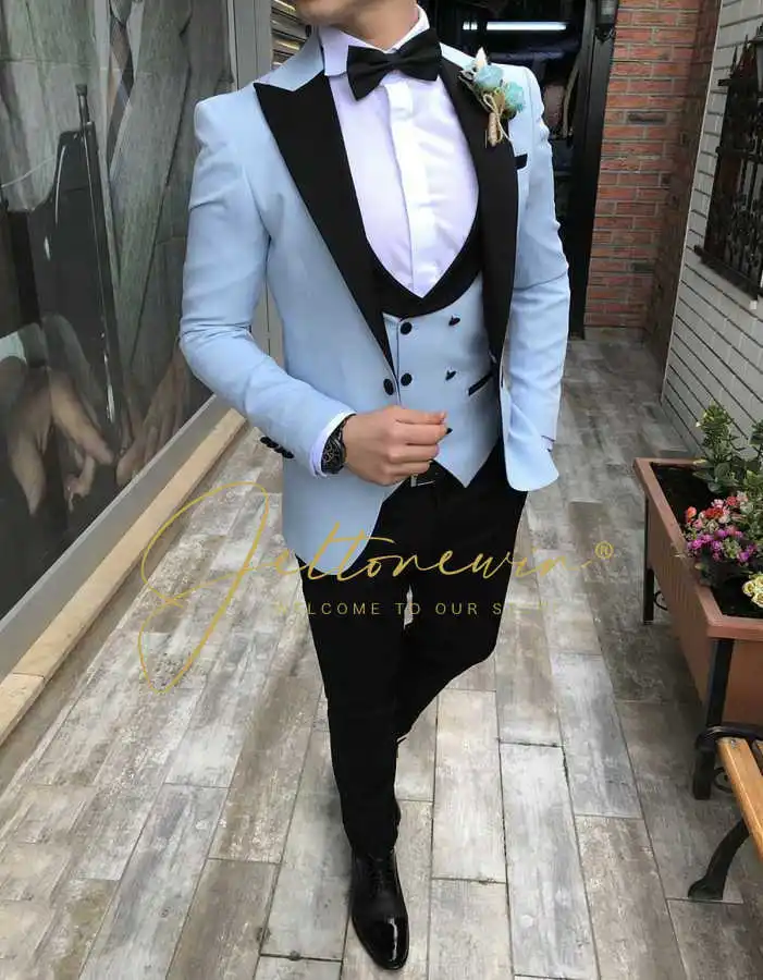 

Men Suit Black Collar Suit Male Wedding Groom Slim Fit Standerd Size Blazer Set Tuxedo Jacket+Pant+Vest Groom Suit For Wedding