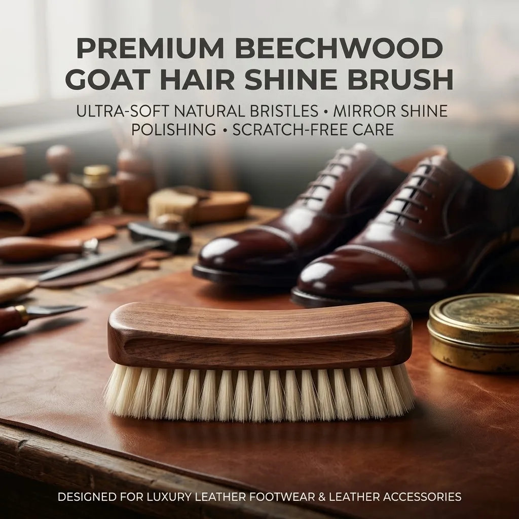 Premium Beechwood Shoe Brush Natural Goat Hair Bristles Wooden Handle Shoe Shine Brush for Leather Shoes Care