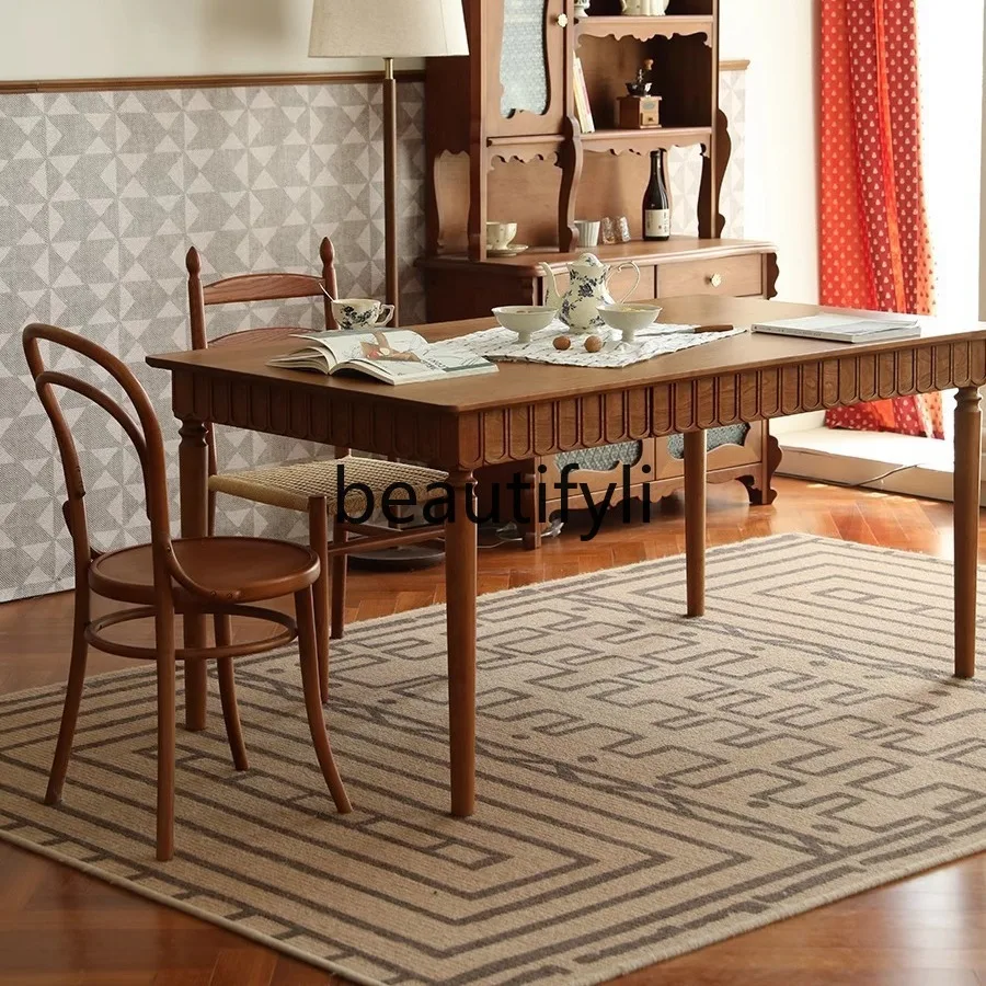 

American retro solid wood dining table small apartment rural living room long table old coffee table