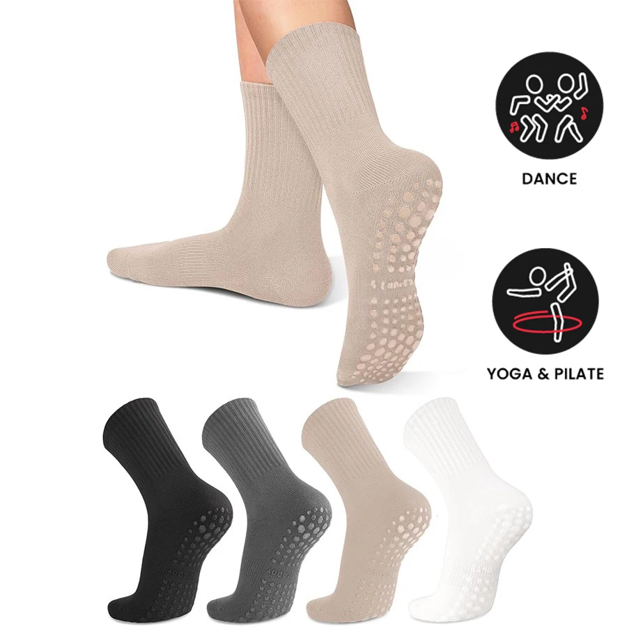 1 pair Women's yoga socks, solid color midsole anti slip grip yoga Pilates ballet socks