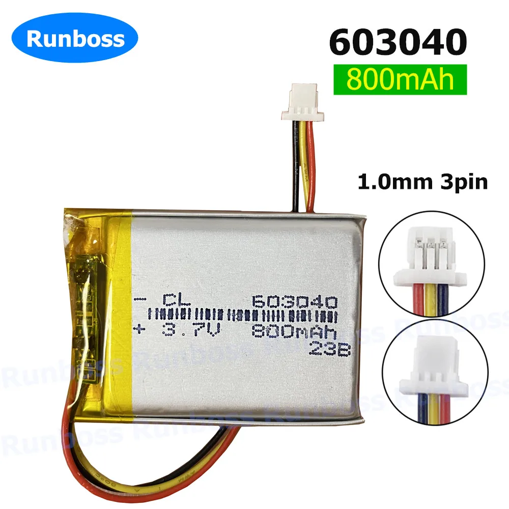 JST PH 1.0mm 3 pin 3.7V,800mAh 603040 Polymer Lithium ion Battery for GPS Car Camera DashCam Tablet PC Power BANK GPS MP3 MP4