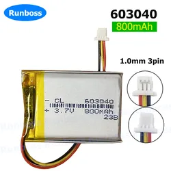 JST PH 1.0mm 3 pin 3.7V,800mAh 603040 Polymer Lithium ion Battery for GPS Car Camera DashCam Tablet PC Power BANK GPS MP3 MP4