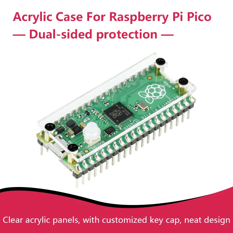 Acrylic Case For Raspberry Pi Pico Dual-sided Protection With Customized Key Cap and Neat Design